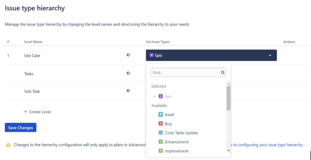 customize the issue hierarchy